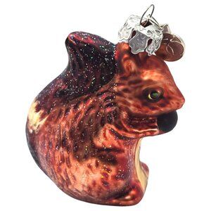 Dept 56 Squirrel Glass Christmas Ornament With Glitter Accents & Metal Cap 3"